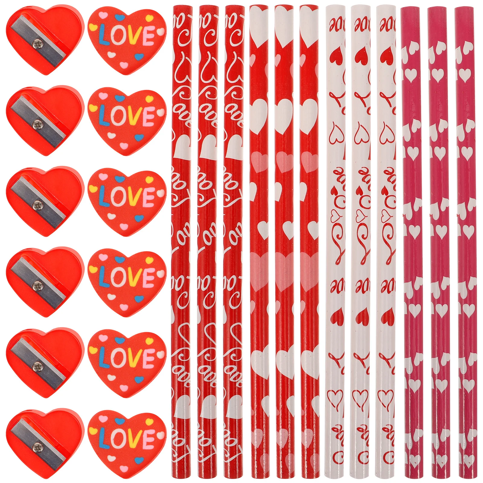 

60 Pcs Valentine Day Pencil Set Heart Shaped Erasers Mini Pencils Sharpeners Cute Stationery Gift Kids School Office Use