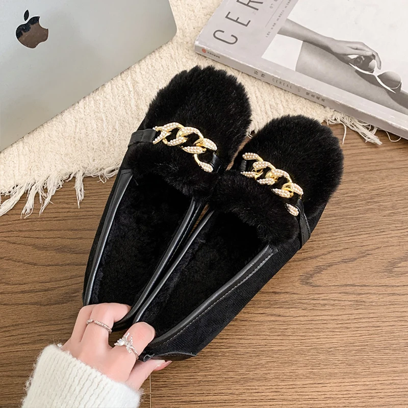 Shoes Woman 2024 Slip-on Casual Female Sneakers Loafers Fur New Slip On Moccasin Grandma Winter Casual Woman Shoe Slip-on Loafer