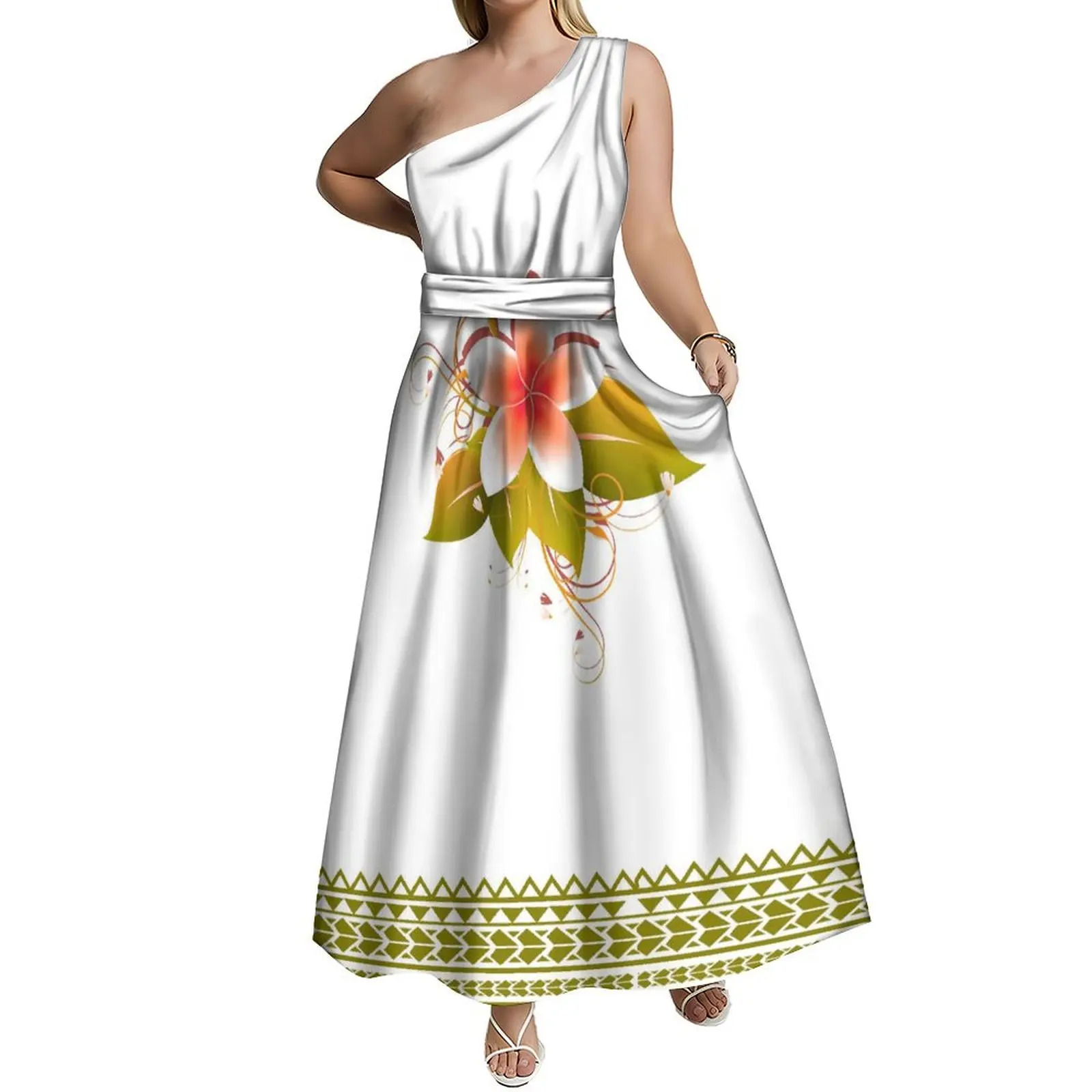 2024 Samoan Ethnic Style Tribal Women'S Clothing Polynesian Women'S Long Dress With Sloping Shoulders Accepted For Customization