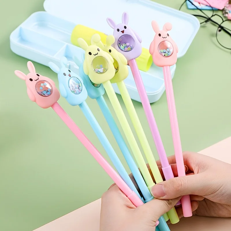 

4 Sparkling Rabbit Neutral Pens - Perfect Easter Gift, Black Ink, Smooth Writing, Suitable for School and Office Supplies