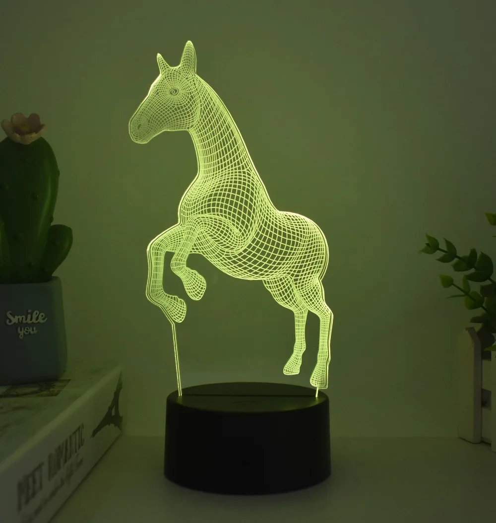 Nightdn Horse Illusion 3D ночник для детской комнаты, прикроватная лампа, 7 цветов, меняющие рождественские подарки на день рождения для маленьких мальчиков и девочек