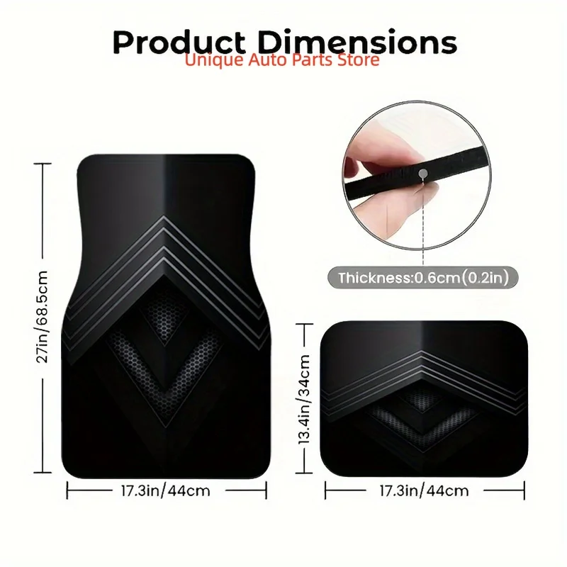4pcs Black and Gray Minimalist Geometric Style Car Floor Mats, Tech Mecha-Inspired Wear-Resistant and Non-Slip Universal Car Mat