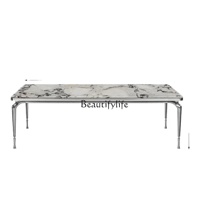 

55Italian light luxury natural luxury stone marble dining table modern simple rectangular dining table and chair combination