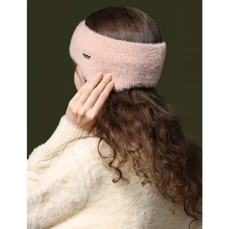 Bando Earmuff musim dingin wol domba mode 2023 ikat kepala wanita tahan angin luar ruangan mewah penutup telinga ikat rambut tidur isolasi suara