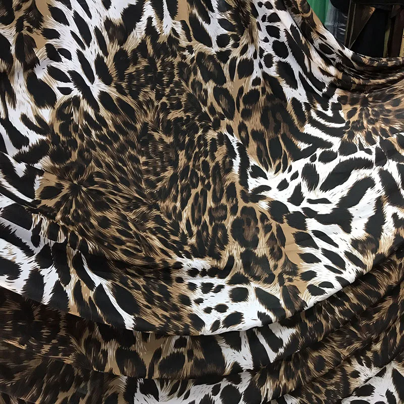 Ice Silk Polyester Spandex Leopard Print Fabric Thin Top Latin Dance Tight Shirt Leggings Fashion Four Sided Elastic Fabric