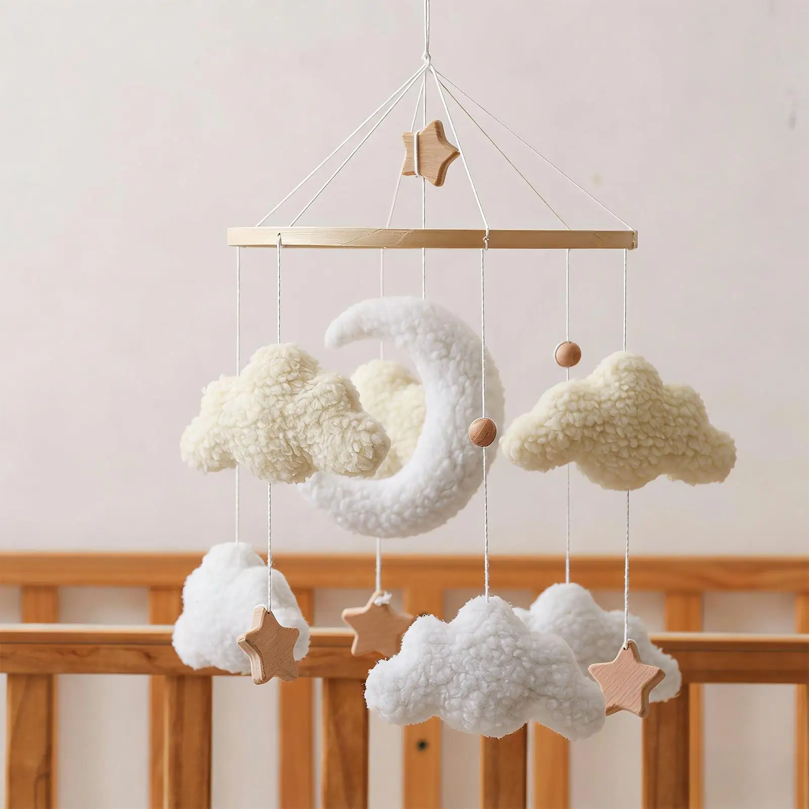 Nursery Mobile Rotating Soothing Aesthetic Bohemian Crib Mobile Cloud for Bedroom Living Room Wall Window Home Boys Girls