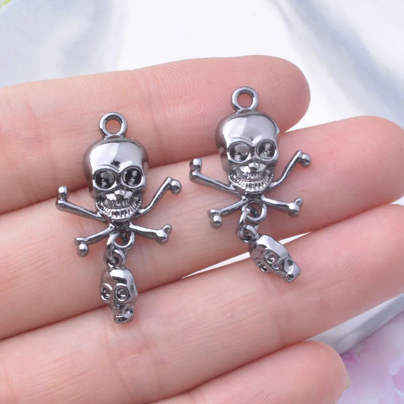 10 Stück/Set Legierung Halloween Gothic Piraten-Totenkopf-Anhänger Punk Antike Cyan-Grimasse Lustiges Gesicht Anhänger für DIY Ohrringherstellung – Detail 4