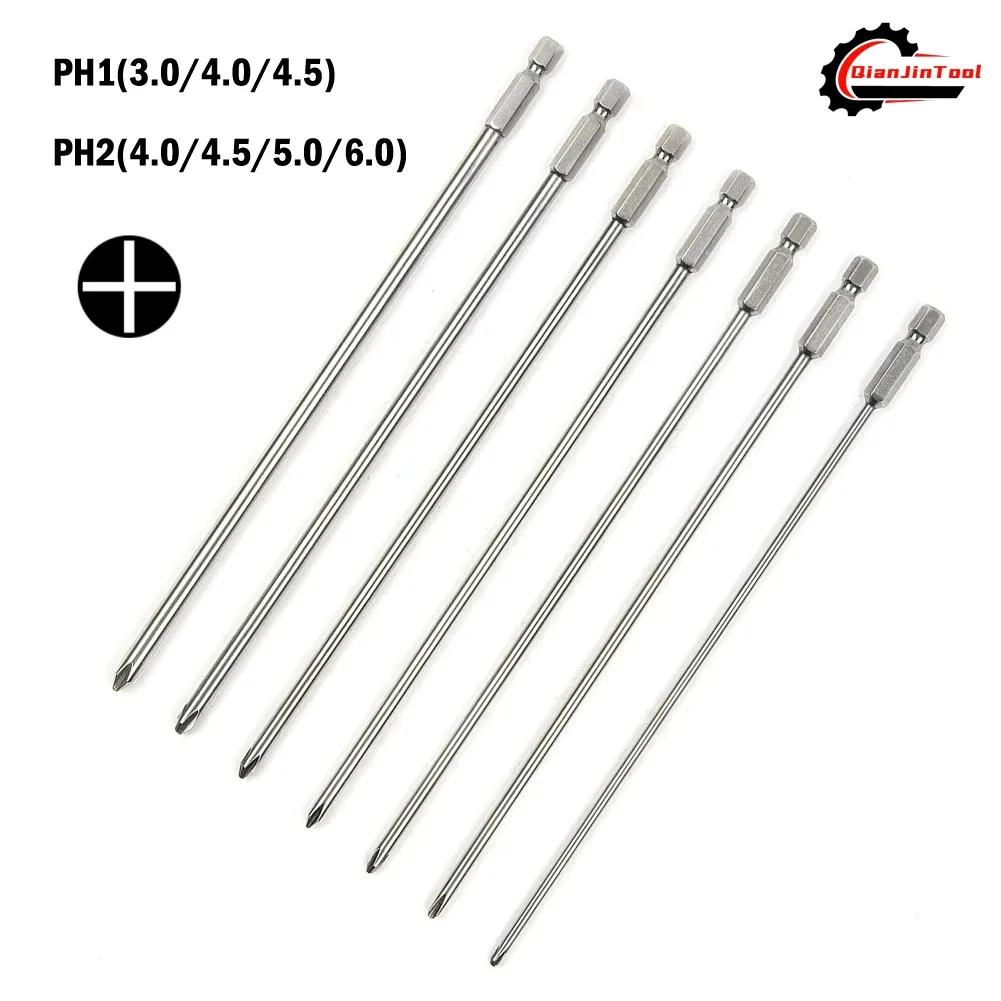 7-teiliger Phillips-Schraubendreher-Bit-Satz 1/4'' Sechskantschaft Kreuzschlitzschraubendreher 200mm Schraubenschlüssel PH1 PH2 4.0 4.5 5.0 6.0 Magnetisches Schraubendreher-Werkzeug – Detail 1