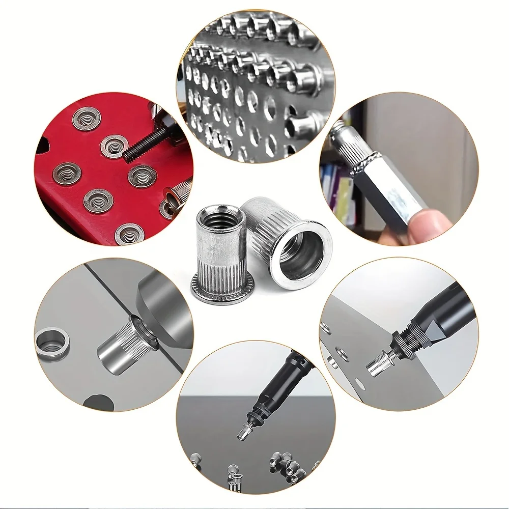 130pcs Rivet Nut Tool Kit Metric Combination Set Aluminum Knurled Flat Head Thread Insert Nut Set for DIY Projects