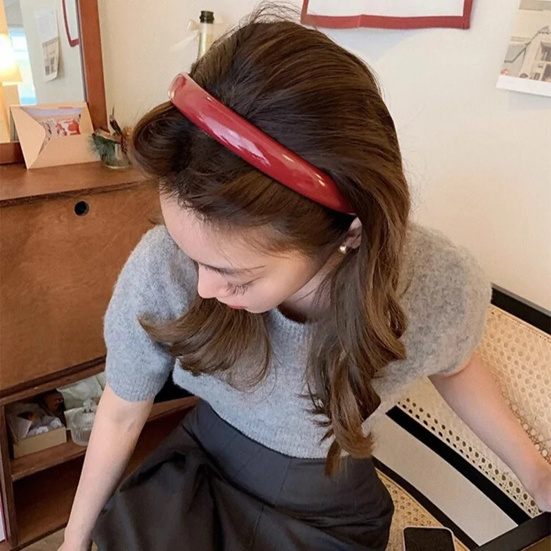 Vintage PU couro Headband para mulheres, cabelo vermelho bandas, cabelo acessórios para meninas, Headwear