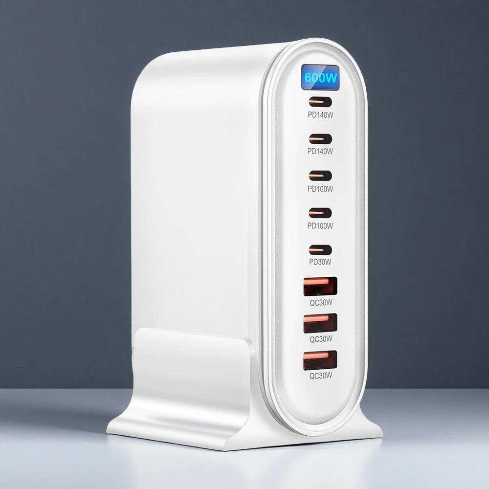 NEW 600W GaN Desktop Fast Charger LED Display 8 Ports PD Type C USB Fast Charging Station Adapter For iPhone/Samsung/Xiaomi/iPad