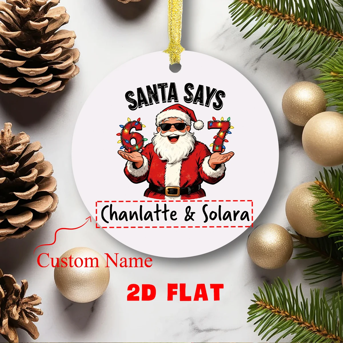 1 Stück Weihnachts-Acryl-Hängeornament mit individuellem Namen, Lichtnummer 6 und 7 Design, Plakette für Weihnachtsbaum, Home-Office-Party-Dekoration