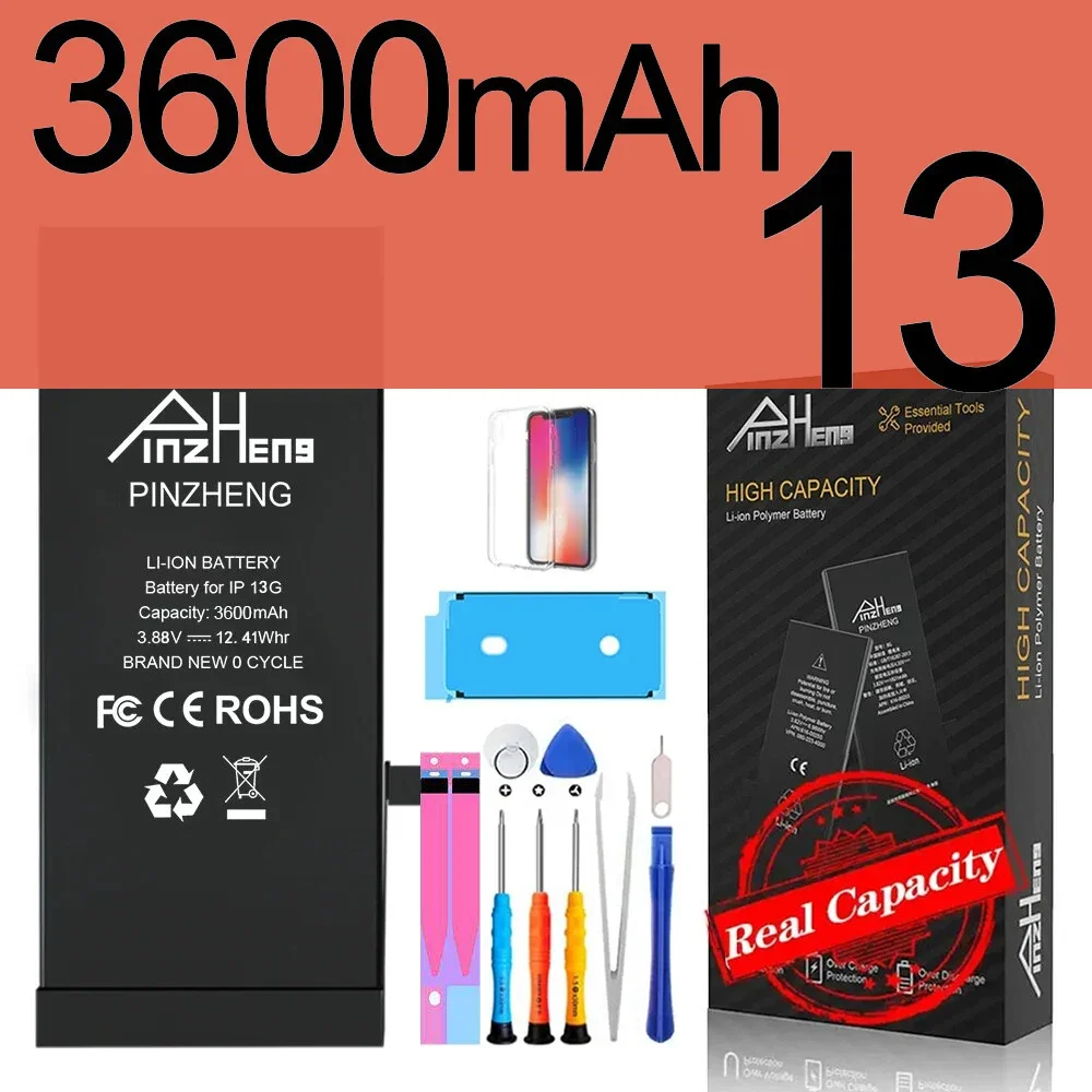 PINZHENG Echte batterij met hoge capaciteit voor iPhone X XR XS Max 12 13 Mini Pro Max 11 Pro Max Vervanging Bateria Garantie Eén jaar