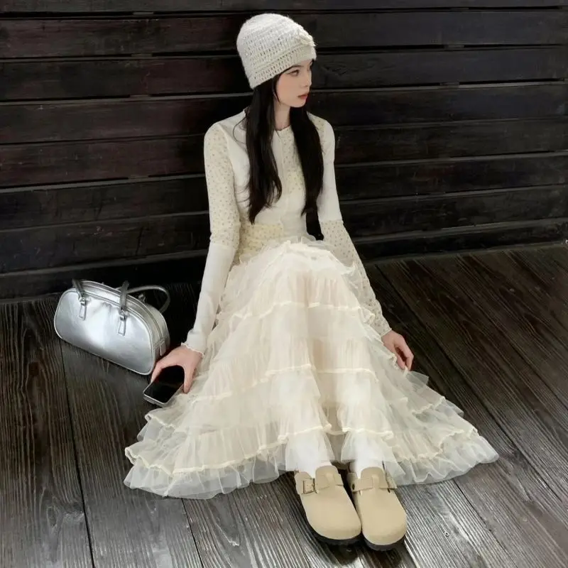 

Ele High Waist Tulle Skirt with Diamond Bule Design Puffy Netting Women's Faion Commute Korean Sle Cake Skirt