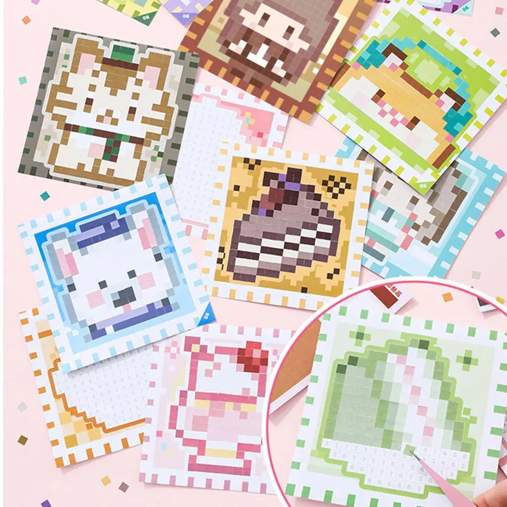 Pixel Art Sticker Book Cartoon Character Mosaic Stickers Grid For DIY Hand Account Journal Phone Case Decor