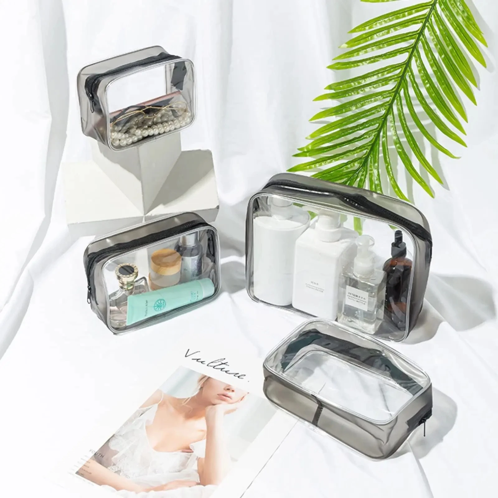 4Pcs Clear Transparent Cosmetic Bag Toiletry Makeup Organizer Portable Travel Storage Pouch Gift For Women