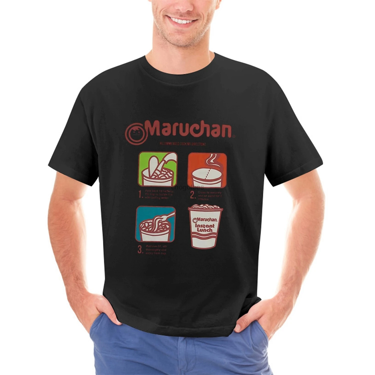 Mens Maruchan Instant Lunch Japanese Noodles Directions Retro Beige T-Shirt Tee