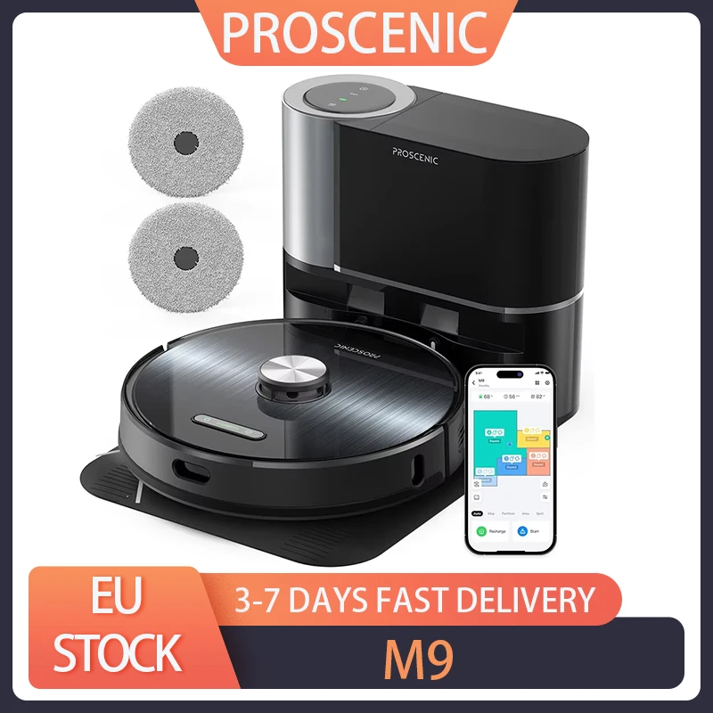 Proscenic M9 Robot Vacuum Cleaner Laser Navigation 4500Pa Suction Dual Rotation Mops Carpet Detection 2.5L Dust Bag 5200mAh