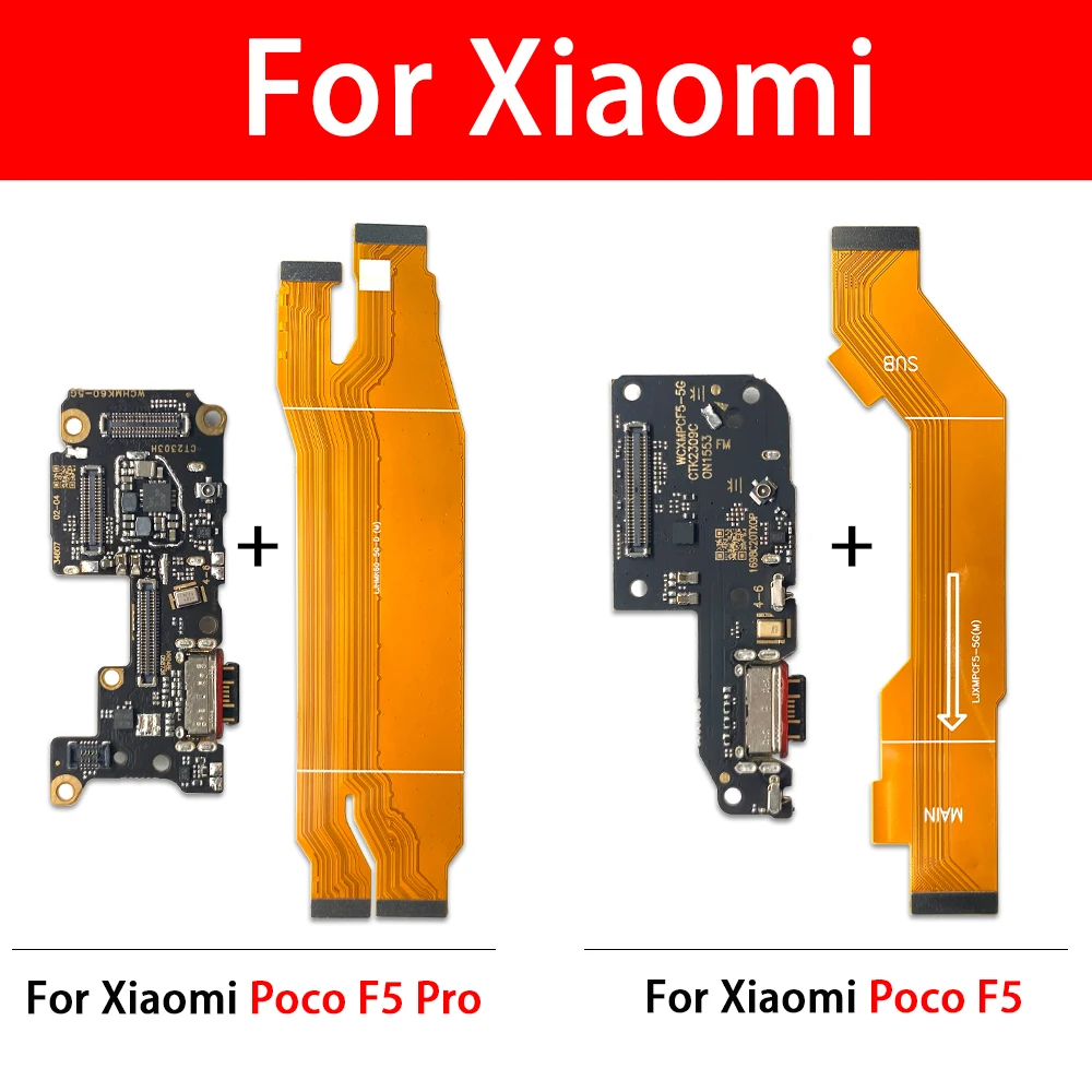 5 Pcs New For Xiaomi Poco F5 X6 Pro Dock Connector USB Charger Charging Port Mainboard Main Flex Cable