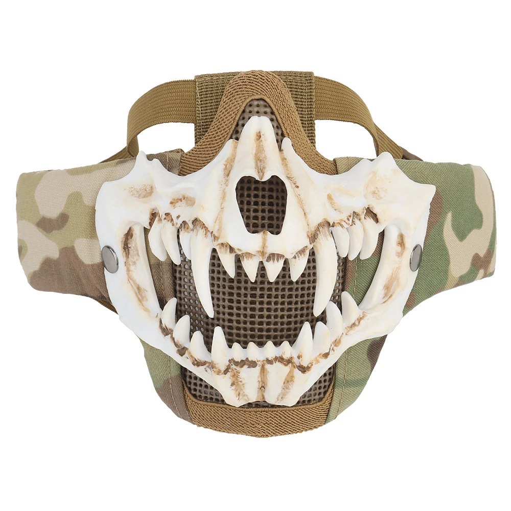 Tactical Fangs Mask Half Face Airsoft Mask Steel Mesh Protective Breathable Paintball CS Cycling Safety Equipment Cosplay Props