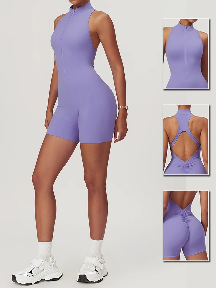 

Women's Seamless Zip Front Workout & Yoga Bodysuit Nylon-spandex Cloud-feel Fabric Gym Activewear High Support & Backless Design