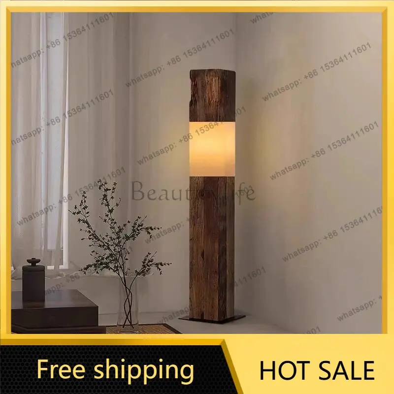 Wabi-sabi retro living room floor-to-ceiling luminous ornament Japanese-style study bedroom designer Chinese-style solid wood