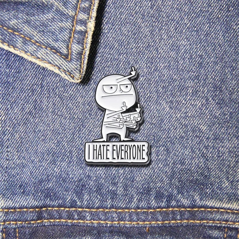 I Hate Everyone Lapel Pins Funny Figure with Middle Finger Enamel Badges Rude Brooch Jewelry Gifts for Kids Friends