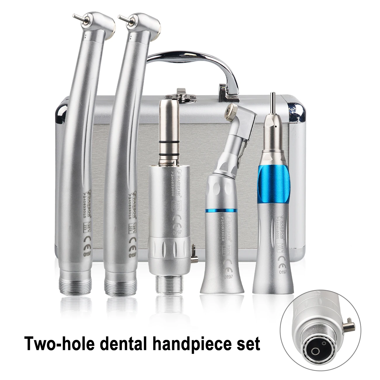 5Pcs/Kit Dental High&Low Speed Handpiece Standard Head Metal Box AirTurbine Straight Contra Angle Air Motor 2/4 Holes  Color