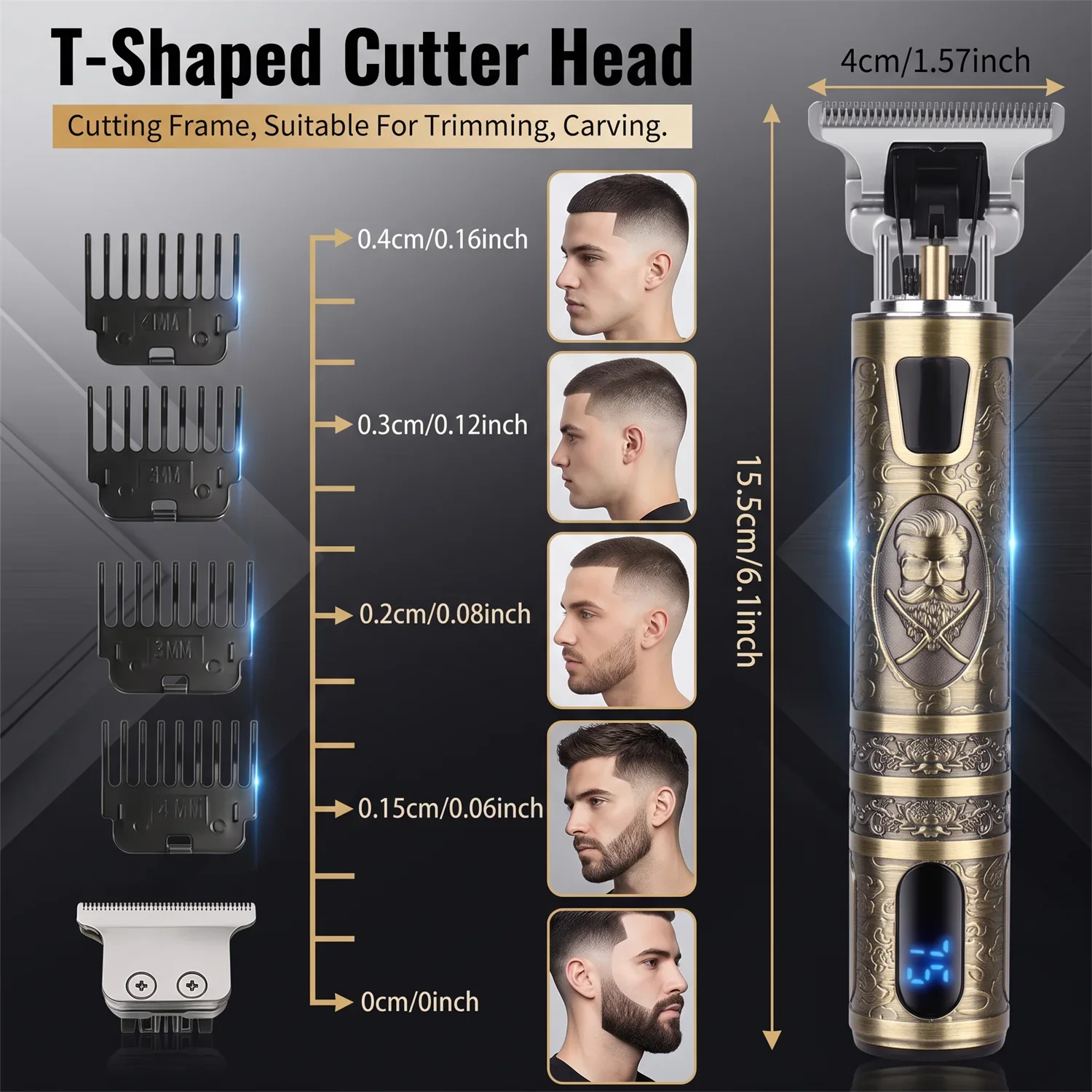 Professional Men's Electric Hair Clipper with LCD Display, USB Rechargeable for Faded Haircuts, Barber-Grade Trimmer