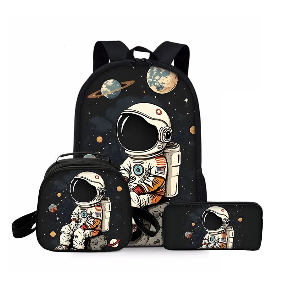 Astronaut Three Piece Set Backpacks for Boy and Girls Best Gifts 2D Flat  Cartoon School Backpack for Children