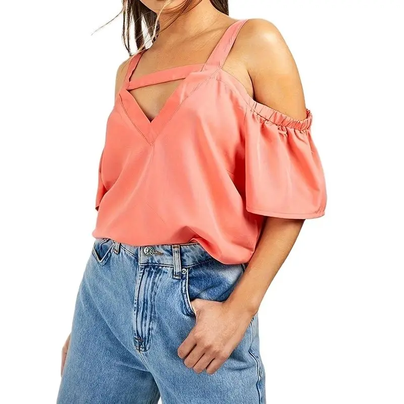 Mugen Solid Color Blouse Off-Shoulder Tops 2024 Women's Clothing For Summer Short Sleeves T-Shirt Loose Casual Square Collar Tee