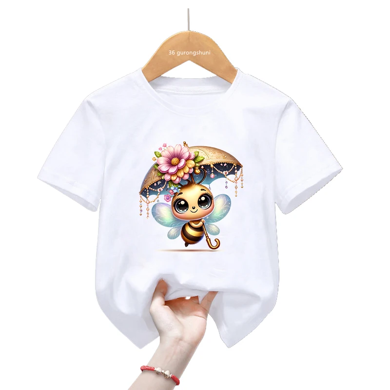 

Funny Bee Flowers Printed Tshirt Girls Kawaii Kids Clothes Butterfly Summer Fashion Short Sleeve T Shirt Harajuku Shirt