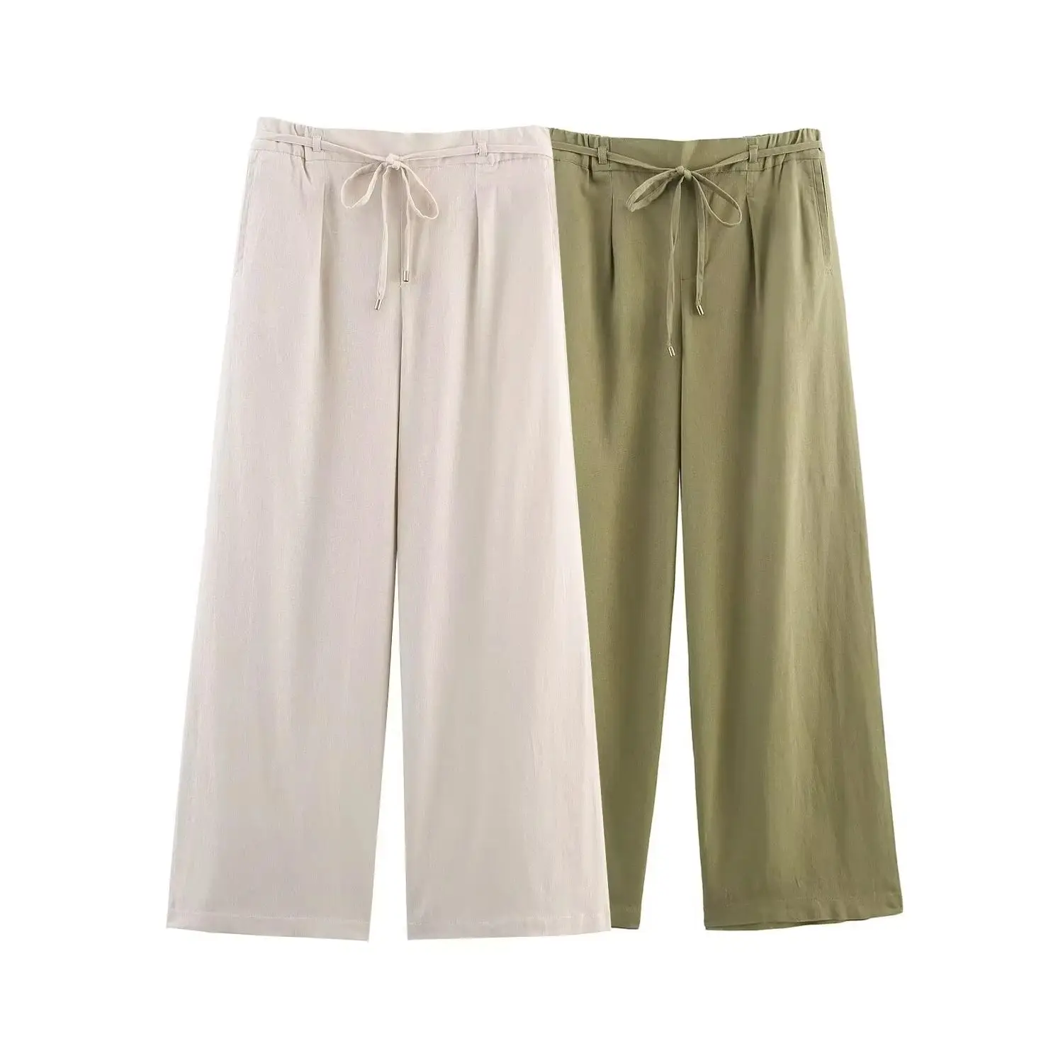 

KONDALA шикарные зеленые женские повседневные брюки с завязками, широкие брюки с высокой талией и карманами, свободные женские брюки, уличная одежда, бежевые брюки Mujer