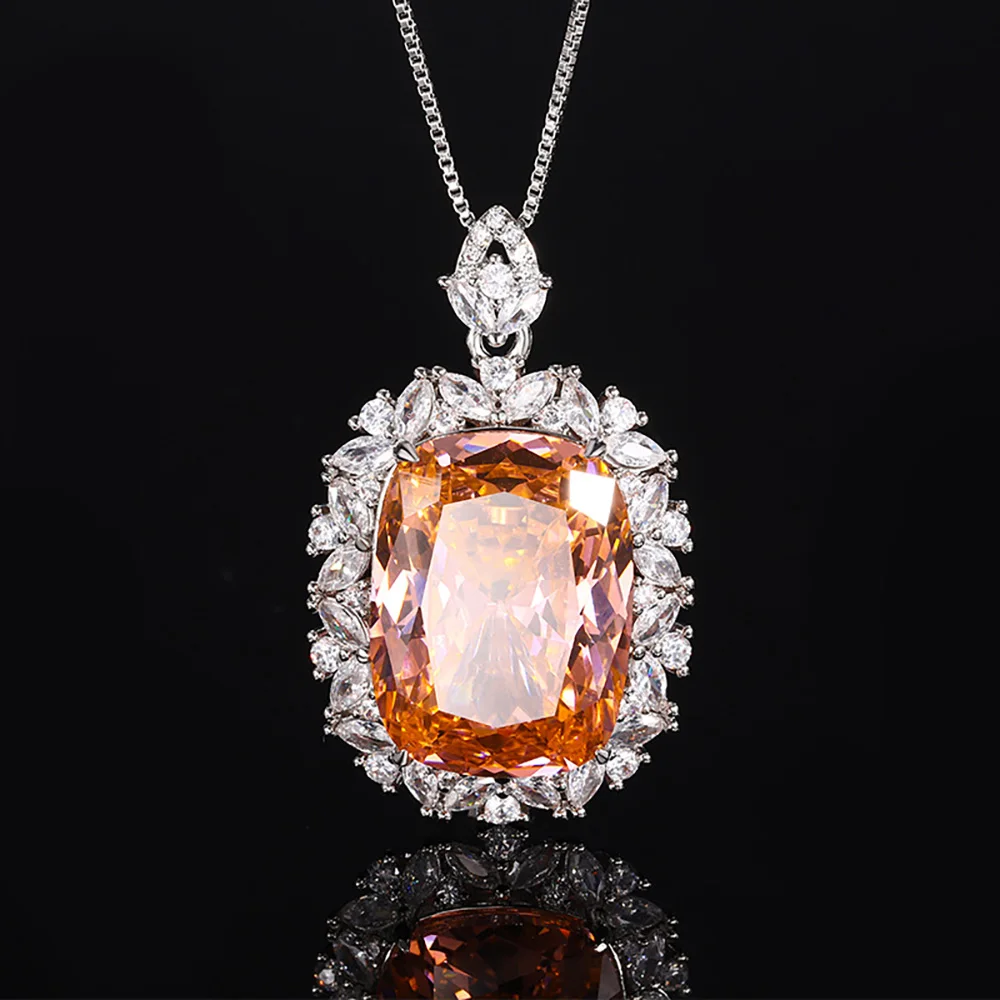 New Luxury Padparadscha Tourmaline Necklace Pendant Ring Earrings for Women Gemstone Fine Jewelry Sets Accessories New Year Gift