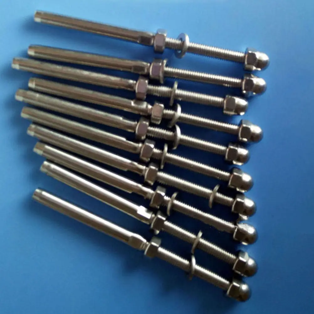 10Pcs Marine Grade T316 Threaded Stud Cable Railing Kit with Hex Bolt Lock Nut Washer Invisible Installation for Wood