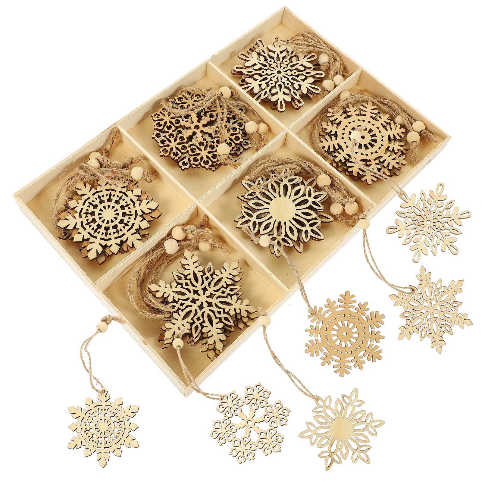 

24Pcs Wooden Snowflake Ornaments Christmas Tree Hanging Decoration Xmas Party Supplies Xmas Gift Holiday Decor
