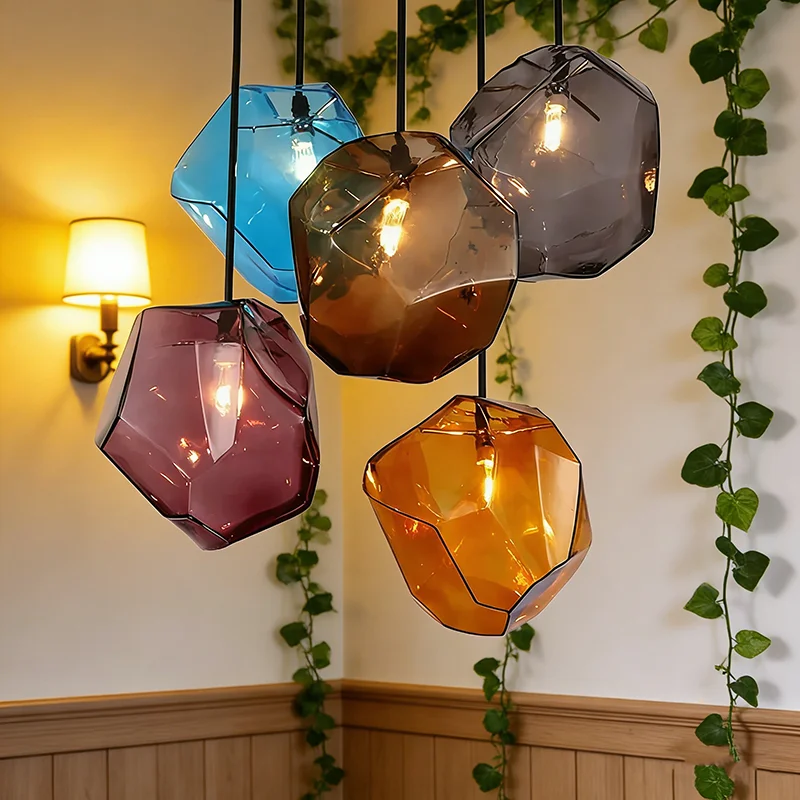 

Простой подвесной светильник из камня и стекла, красочный светильник для дома, ресторана, столовой, бара, кафе, магазина, светильник