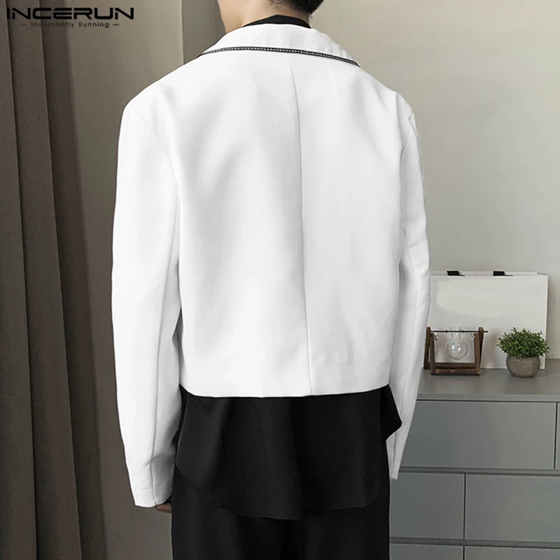 INCERUN 2023 Men\'s Blazer Patchwork Long Sleeve Lapel One Button Fashion Cropped Coats Suits Men Streetwear Male Blazer S-5XL