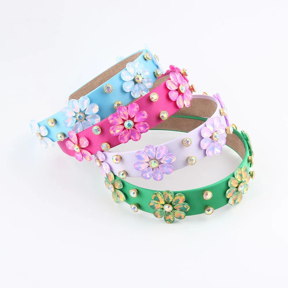 European and American New Fashion Colorful Rhinestone Flower Headband for Women Travel Hair Accessories