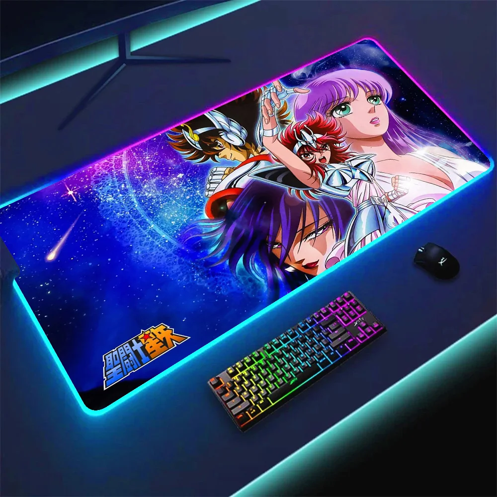 Imagem -04 - Rgb Backlit Saint Seiya Anime Mouse Pad Tapete de Teclado Gaming Extended Desk Acessórios Backlight Mousepad pc Xxl