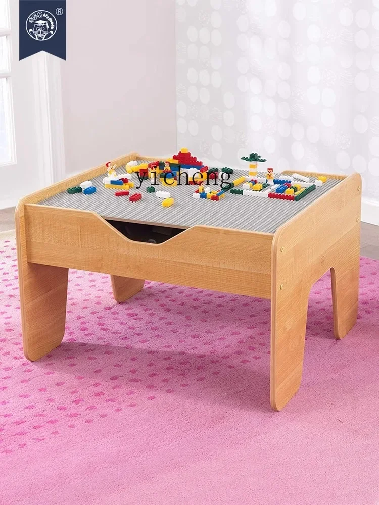 ZK Großer Bausteintisch für Kinder, multifunktionaler großer Partikel-Baby-Puzzle für Jungen und Mädchen, zusammengebauter Spielzeugtisch aus Holz