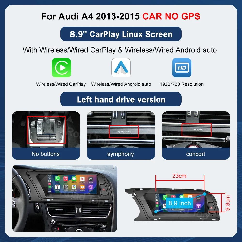 8.9 Inch 12.3 "" Multimedia Display Touchscreen Voor Audi A4 S4 2013-2015 Airplay Miracast Functie Draadloze Carplay Android Auto