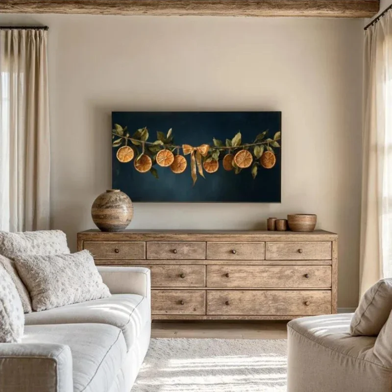 Garland Citrus Lemon Evergreen Branch Vintage Christmas Poster Prints Canvas Painting Wall Art Picture for LivingRoom Home Decor
