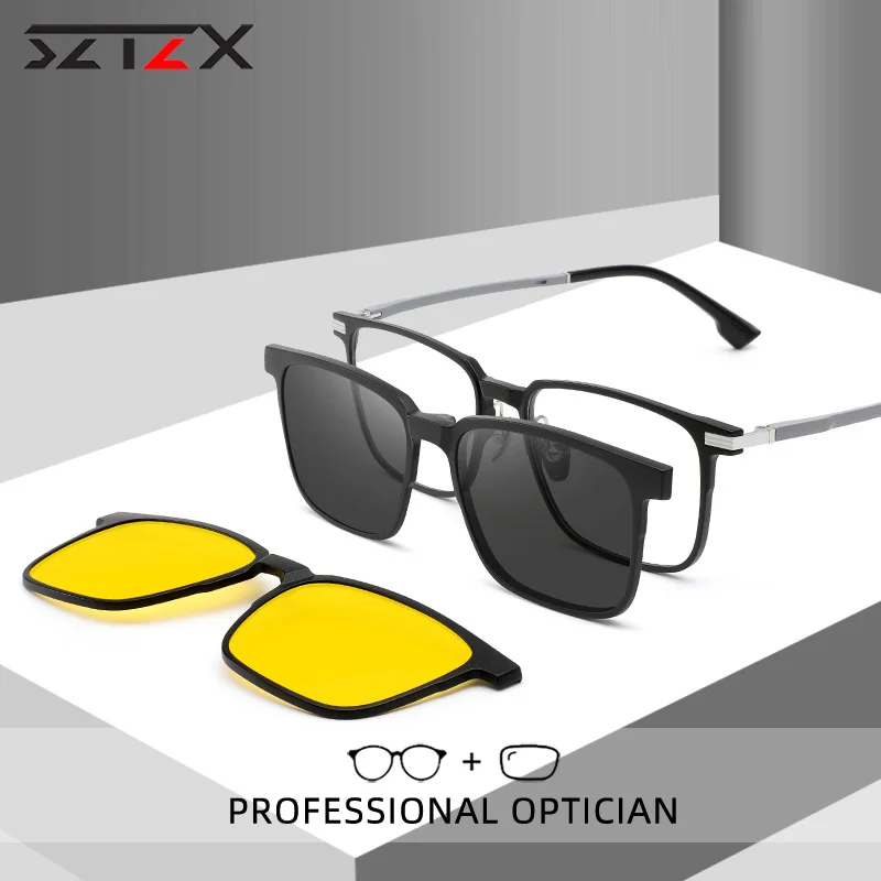 

SZTZX Polarized Magnetic Clip On Prescription Glasses Men Night Vision Anti Glare Anti-Blue Ray Myopic Hyperopia Reading Glasses