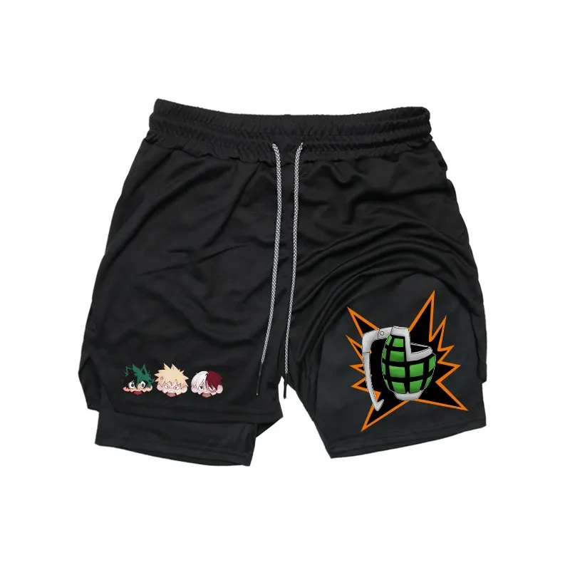 

Shorts 2in1 Training Camp Men Comprehensive Fighting Katsuki Bakugo Personality Explosion Running Fitness Gym Thai Boxing Shorts