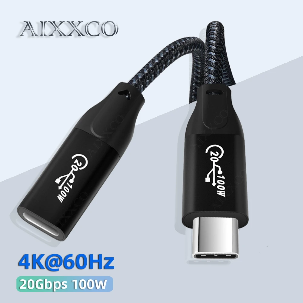 AIXXCO USB C Extension Cable Type C Extender Cord USB-C 20Gbps 4K 60 Hz for Xiaomi Nintendo Switch USB 3.2 video data Cable