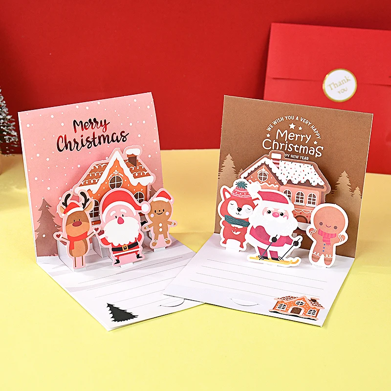 1 مجموعة عيد الميلاد ثلاثية الأبعاد بطاقات المعايدة عيد الميلاد تحت عنوان ورقة رسالة بطاقة سانتا شجرة الأيائل الاطفال هدايا السنة الجديدة التمنيات للأصدقاء #2