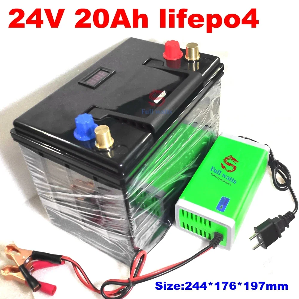 24v 20Ah lifepo4 lithium battery pack BMS 8S 25.6V deep cycle for 600w scooter WheelChair portable power light + 5A charger