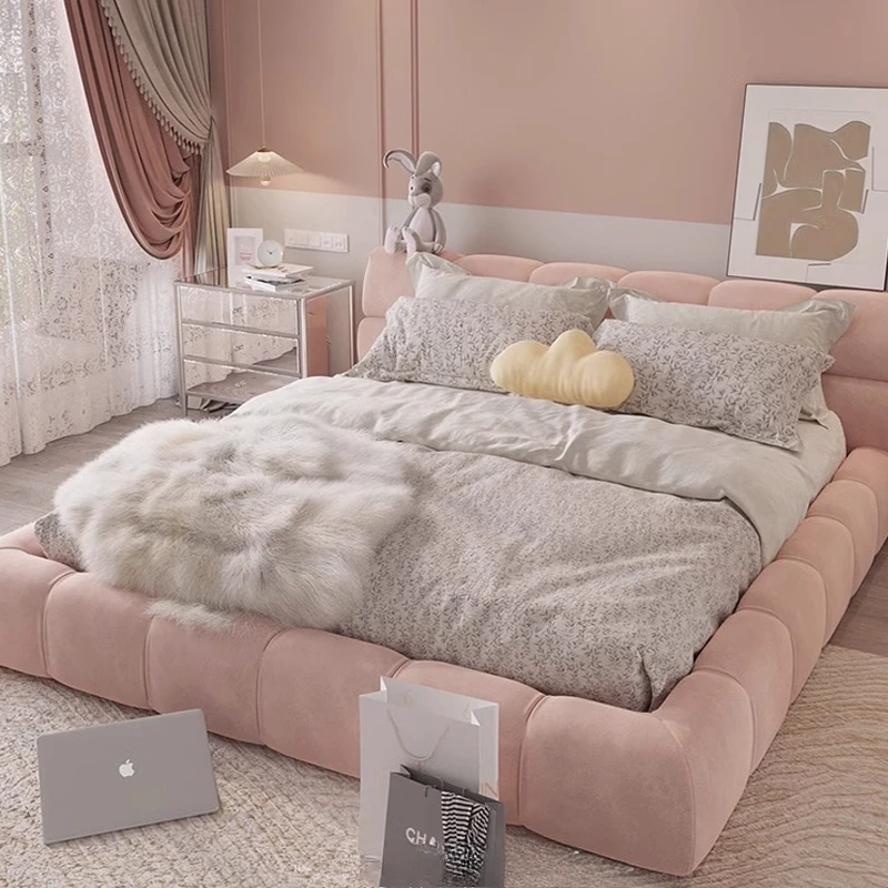 

Modern Home Soft Bed Kawaii Princess Cream Double High Quality Wedding Bed Aesthetics Light Luxury Relax Cama De Casal Furniture