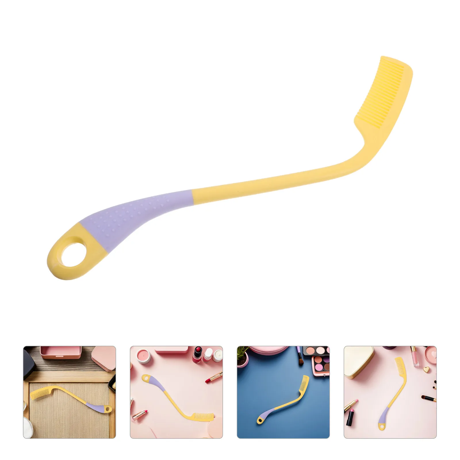 Long Handle Ergonomic Wide Tooth Comb for Seniors Disabled People Lightweight Non-Slip Curved Detangler Hair Brush Portable